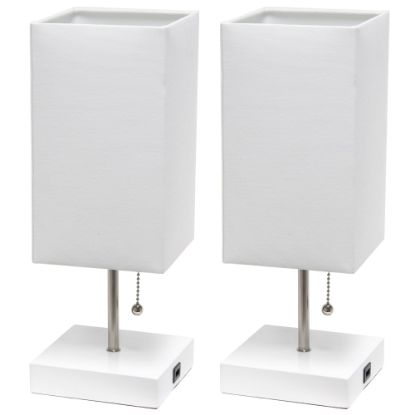 Picture of Simple Designs Petite Stick Lamps With USB Charging Port, White Shade/White Base, Set Of 2 Lamps