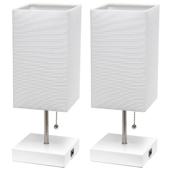 Picture of Simple Designs Petite Stick Lamps With USB Charging Port, White Shade/White Base, Set Of 2 Lamps