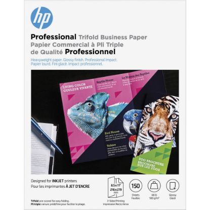 Picture of HP Brochure/Flyer Inkjet Paper, Glossy, White, Letter (8-1/2in x 11in), Pack Of 150 Sheets, 48 Lb