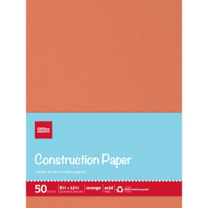 Picture of Office Depot Brand Construction Paper, 9in x 12in, 100% Recycled, Orange, Pack Of 50 Sheets