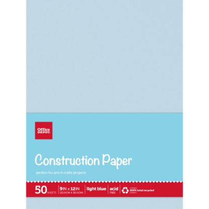 Picture of Office Depot Brand Construction Paper, 9in x 12in, 100% Recycled, Light Blue, Pack Of 50 Sheets