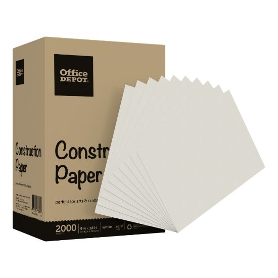 Picture of Office Depot Brand Construction Paper, 9in x 12in, 100% Recycled, Stone White, Pack Of 2,000 Sheets