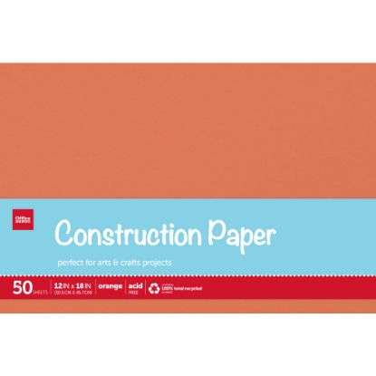 Picture of Office Depot Brand Construction Paper, 12in x 18in, 100% Recycled, Orange, Pack Of 50 Sheets