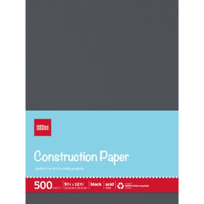 Picture of Office Depot Brand Construction Paper, 9in x 12in, 100% Recycled, Black, Pack Of 500 Sheets