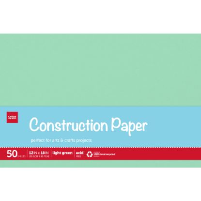 Picture of Office Depot Brand Construction Paper, 12in x 18in, 100% Recycled, Light Green, Pack Of 50 Sheets