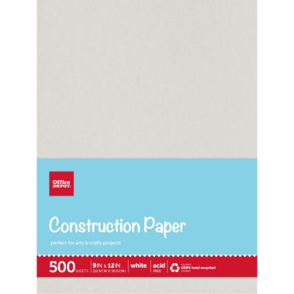 Picture of Office Depot Brand Construction Paper, 9in x 12in, 100% Recycled, Stone White, Pack Of 500 Sheets