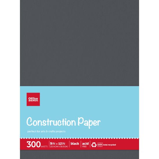 Picture of Office Depot Brand Construction Paper, 9in x 12in, 100% Recycled, Black, Pack Of 300 Sheets