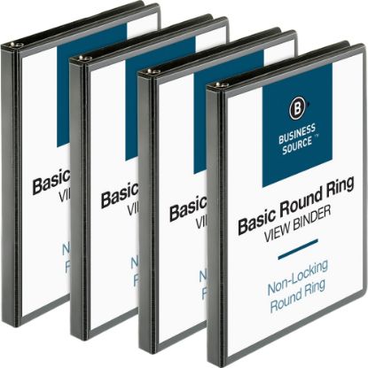 Picture of Business Source RounD-Ring View Binder, 1/2in Ring, 8 1/2in x 11in, Black, Pack Of 4