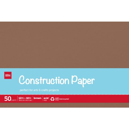 Picture of Office Depot Brand Construction Paper, 12in x 18in, 100% Recycled, Brown, Pack Of 50 Sheets