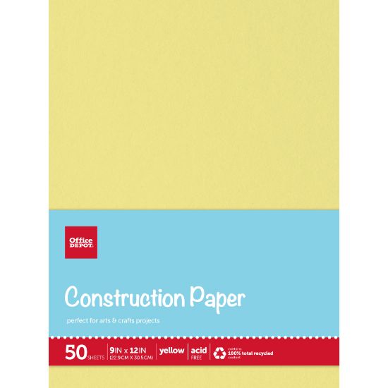 Picture of Office Depot Brand Construction Paper, 9in x 12in, 100% Recycled, Yellow, Pack Of 50 Sheets