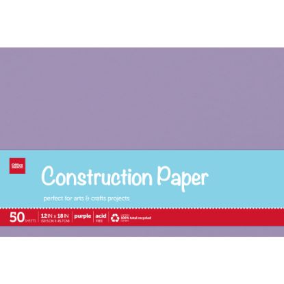 Picture of Office Depot Brand Construction Paper, 12in x 18in, 100% Recycled, Purple, Pack Of 50 Sheets