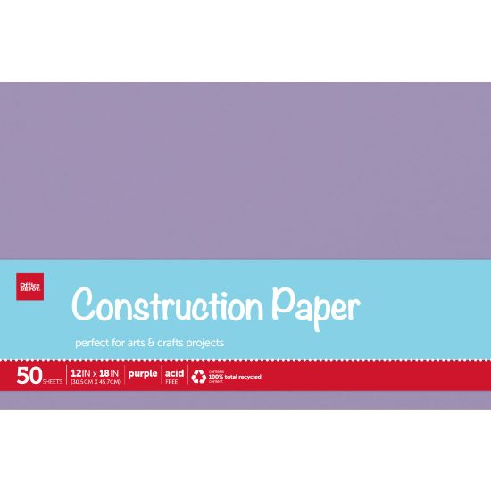 Picture of Office Depot Brand Construction Paper, 12in x 18in, 100% Recycled, Purple, Pack Of 50 Sheets