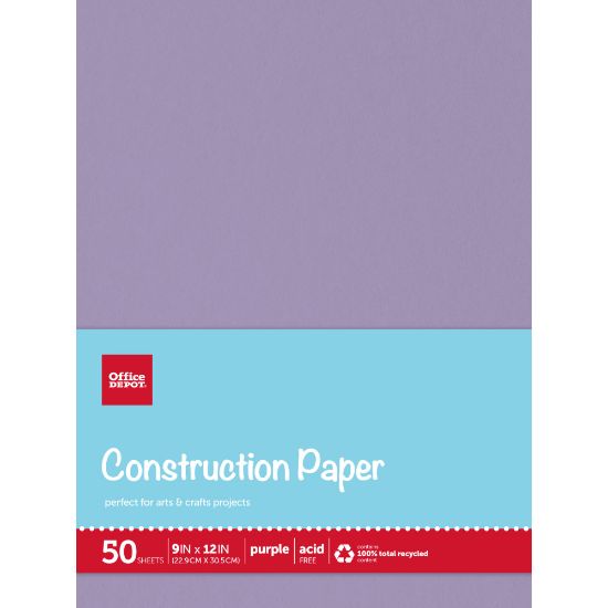 Picture of Office Depot Brand Construction Paper, 9in x 12in, 100% Recycled, Purple, Pack Of 50 Sheets