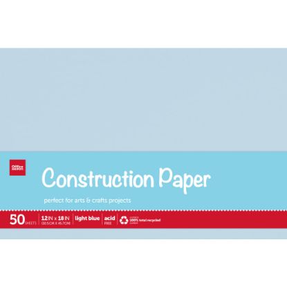 Picture of Office Depot Brand Construction Paper, 12in x 18in, 100% Recycled, Light Blue, Pack Of 50 Sheets