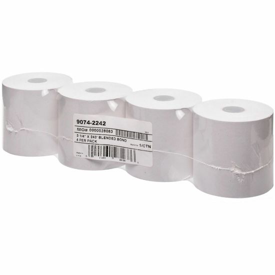 Picture of ICONEX 1-ply Blended Bond Paper POS Receipt Roll - 3 15/64in x 243 ft - 4 / Pack - White