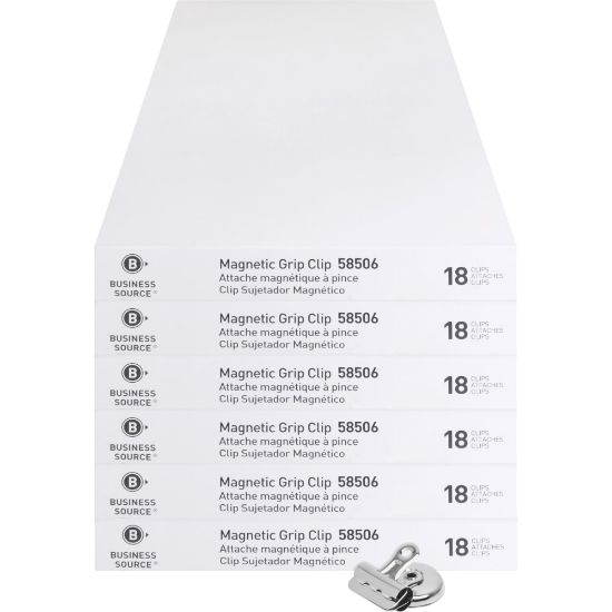 Picture of Business Source Magnetic Grip Clips Pack - No. 1 - 1.3in Width - for Paper - Magnetic, Heavy Duty - 108 / Bundle - Silver