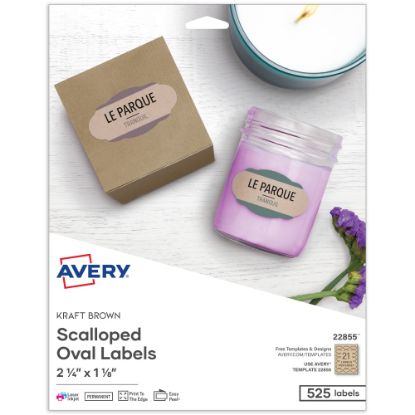 Picture of Avery Print-to-the-Edge Labels, 22855, Oval With Scallop Edge, 1-1/8in x 2-1/4in, Kraft Brown, Pack Of 525 Labels