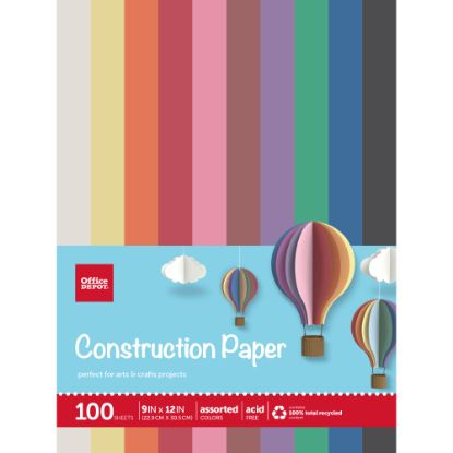 Picture of Office Depot Brand Construction Paper, 9in x 12in, 100% Recycled, Assorted Colors, Pack Of 100 Sheets