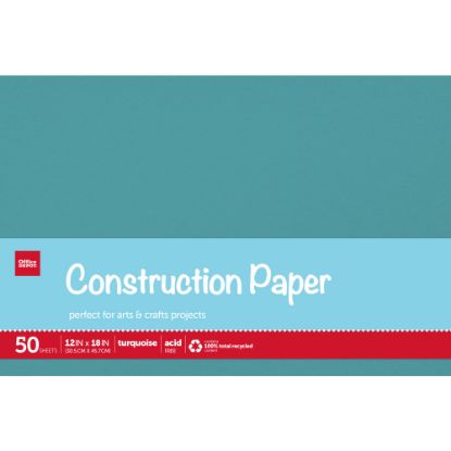 Picture of Office Depot Brand Construction Paper, 12in x 18in, 100% Recycled, Turquoise, Pack Of 50 Sheets