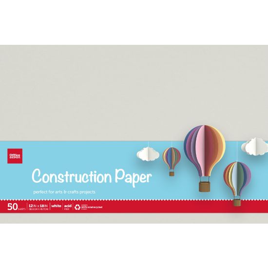 Picture of Office Depot Brand Construction Paper, 12in x 18in, 100% Recycled, Stone White, Pack Of 50 Sheets