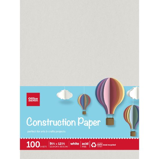 Picture of Office Depot Brand Construction Paper, 9in x 12in, 100% Recycled, Stone White, Pack Of 100 Sheets