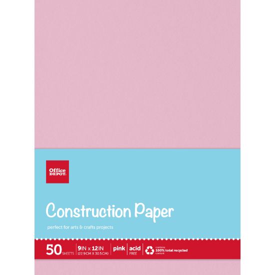 Picture of Office Depot Brand Construction Paper, 9in x 12in, 100% Recycled, Pink, Pack Of 50 Sheets