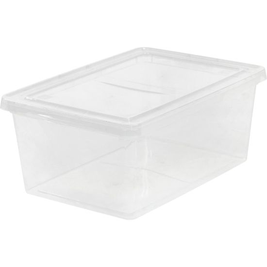 Picture of IRIS 17-quart Storage Box - External Dimensions: 17.5in Length x 12in Width x 17.5in Depth x 7in Height - 4.25 gal - Snap-in Lid Closure - Stackable - Plastic - Clear - For Scissors, Notebook, Office Supplies, Sweater, Purse, Towel, Stapler - 1 Each