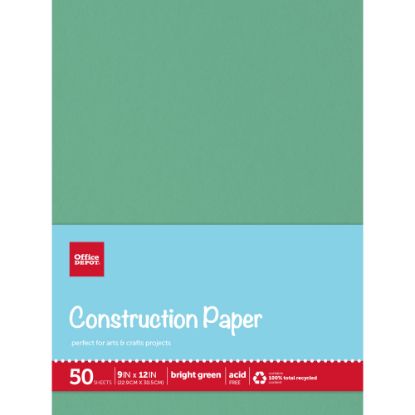 Picture of Office Depot Brand Construction Paper, 9in x 12in, 100% Recycled, Bright Green, Pack Of 50 Sheets