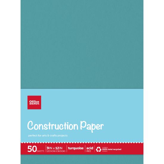 Picture of Office Depot Brand Construction Paper, 9in x 12in, 100% Recycled, Turquoise, Pack Of 50 Sheets