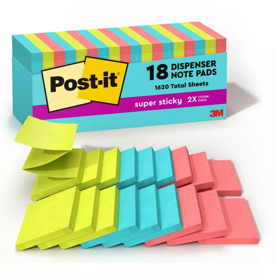 Picture of Post-it Super Sticky Pop Up Notes, 3 in x 3 in, 18 Pads, 90 Sheets/Pad, 2x the Sticking Power, Back to School Supplies for Students, Sticky Notes for Textbooks and Notebooks, Supernova Neons Collection