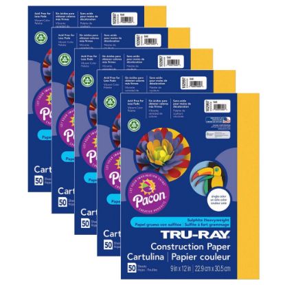 Picture of Tru-Ray Construction Paper, 9in x 12in, Gold, 50 Sheets Per Pack, Set Of 5 Packs