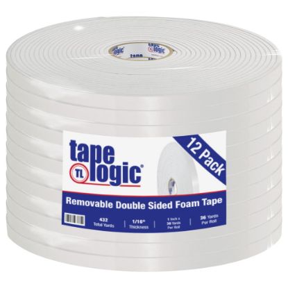 Picture of Tape Logic Removable Double-Sided Foam Tape, 1in x 36 Yd., White, Case Of 12 Rolls