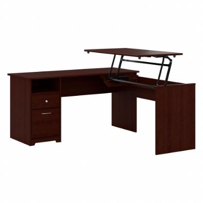 Picture of Bush Furniture Cabot 3 Position L Shaped Sit to Stand Desk, 60inW, Harvest Cherry, Standard Delivery