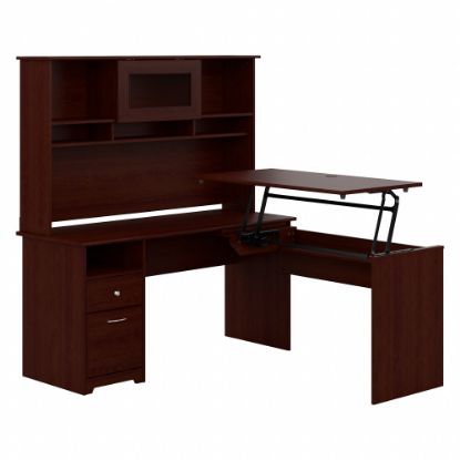 Picture of Bush Furniture Cabot 3 Position L Shaped Sit to Stand Desk with Hutch, 60inW, Harvest Cherry, Standard Delivery