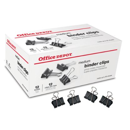 Picture of Office Depot Brand Binder Clips, Medium, 1-1/4in Wide, 5/8in Capacity, Black, Pack Of 144 (12 Boxes Of 12 Clips)