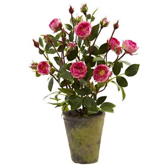 Picture of Nearly Natural French Rose 14inH Plastic Plant Garden With Pot, 14inH x 9inW x 7inD, Pink/Green