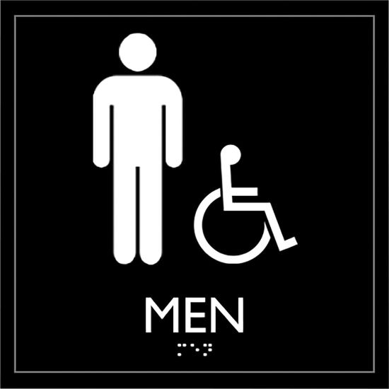 Picture of Lorell Mens Handicap Restroom Sign - 1 Each - mens restroom/wheelchair accessible Print/Message - 8in Width x 8in Height - Square Shape - Surface-mountable - Easy Readability, Injection-molded - Restroom, Architectural - Plastic - Black