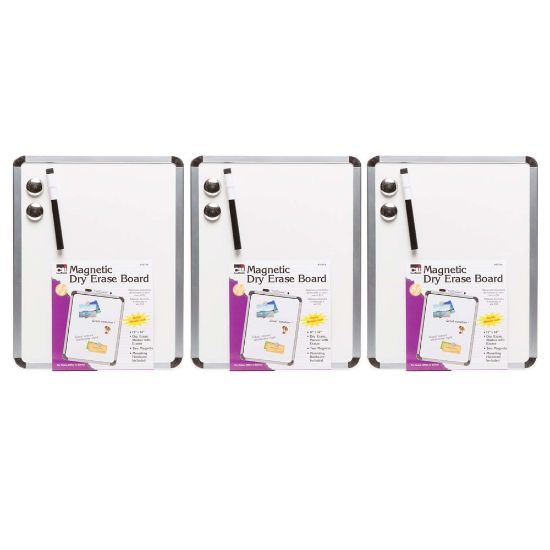 Picture of Charles Leonard Framed Magnetic Dry-Erase Boards With Markers & Magnets, 11in x 14in, Silver Frame, Pack Of 3