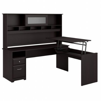 Picture of Bush Furniture Cabot 3 Position L Shaped Sit to Stand Desk with Hutch, 72inW, Espresso Oak, Standard Delivery