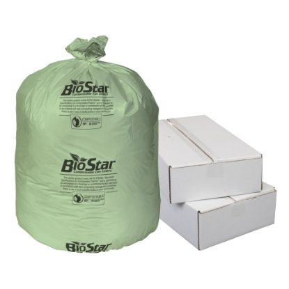 Picture of Highmark Bio Star Compostable 1-mil Trash Can Liners, 32 Gallons, Green, Pack Of 150