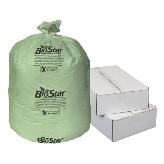 Picture of Highmark Bio Star Compostable 1-mil Trash Can Liners, 32 Gallons, Green, Pack Of 150