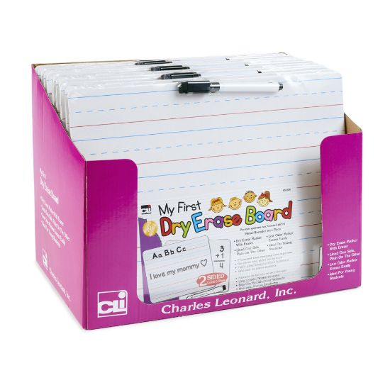 Picture of Charles Leonard 2-Sided Dry-Erase Lap Boards With Markers/Erasers, My First, 9in x 12in, White, Pack Of 12 Boards