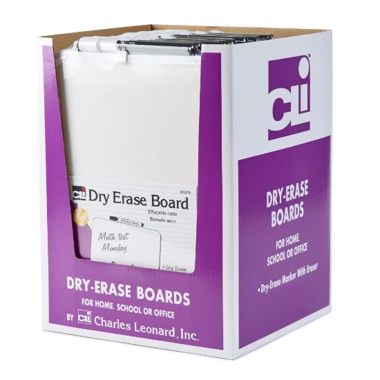 Picture of Charles Leonard Framed Dry-Erase Boards With Markers With Erasers, 11in x 8-1/2in, White, Pack Of 12 Boards