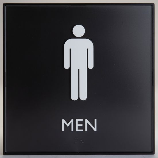 Picture of Lorell Mens Restroom Sign - 1 Each - Men, Toilette Men Print/Message - 8in Width x 8in Height - Square Shape - Surface-mountable - Easy Readability, Injection-molded - Restroom, Architectural - Plastic - Black