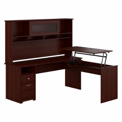 Picture of Bush Furniture Cabot 3 Position L Shaped Sit to Stand Desk with Hutch, 72inW, Harvest Cherry, Standard Delivery