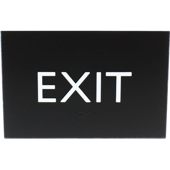 Picture of Lorell Exit Sign - 1 Each - 4.5in Width x 6.8in Height - Rectangular Shape - Surface-mountable - Easy Readability, Braille - Indoor - Plastic - Black