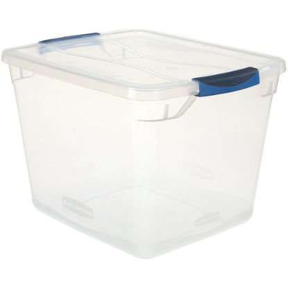 Picture of Rubbermaid Cleverstore Storage Tote With Latching Lid, 30 Qt, 18-3/4in x 13-3/8in x 10-1/2in, Clear