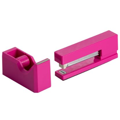 Picture of JAM Paper 2-Piece Office And Desk Set, 1 Stapler & 1 Tape Dispenser, Fuchsia