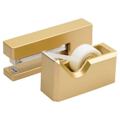 Picture of JAM Paper 2-Piece Office And Desk Set, 1 Stapler & 1 Tape Dispenser, Gold