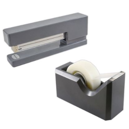 Picture of JAM Paper 2-Piece Office And Desk Set, 1 Stapler & 1 Tape Dispenser, Gray